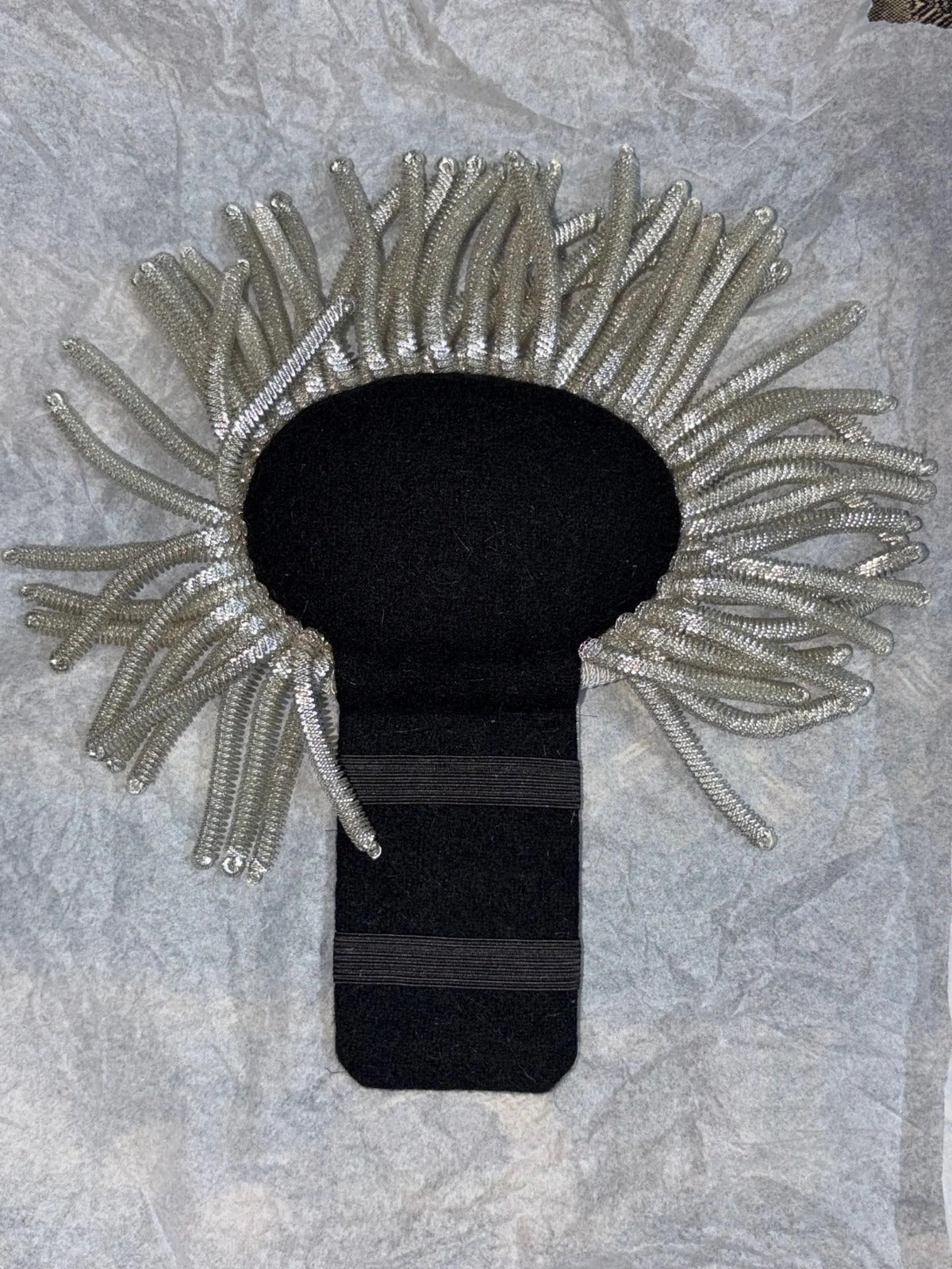 Premium Handmade Silver Bullion Fringe Military Epaulettes – Ceremonial Shoulder Boards with Black Velvet Base (Pair)