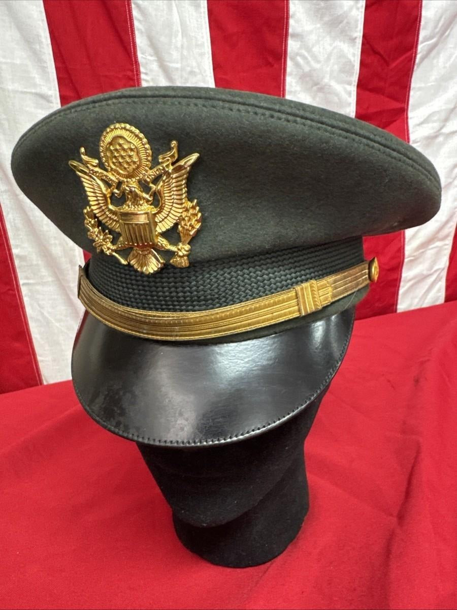 Premium Military Style Officer Peaked Cap with Gold Metal Insignia – Olive Green