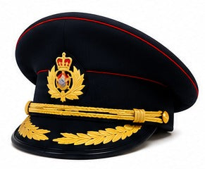 Premium Black Ceremonial Officer Peaked Cap with Red Piping