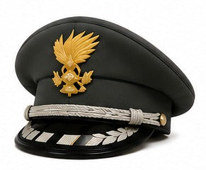 Premium Olive Green Ceremonial Officer Peaked Cap with Silver Embroidered Visor