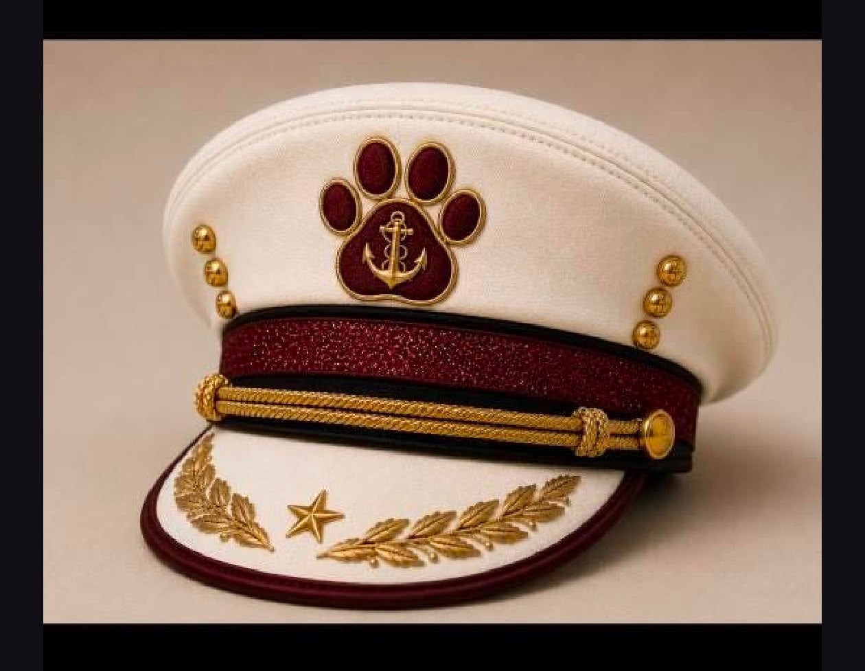 Royal Captain Dog Hat - Embroidered Paw & Anchor Sailor Cap