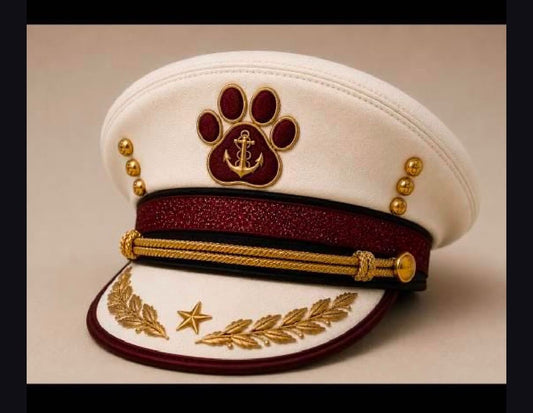 Royal Captain Dog Hat - Embroidered Paw & Anchor Sailor Cap