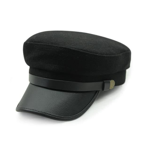 Black Military Officer Cadet Cap – Premium Wool Blend Flat Top Uniform Hat