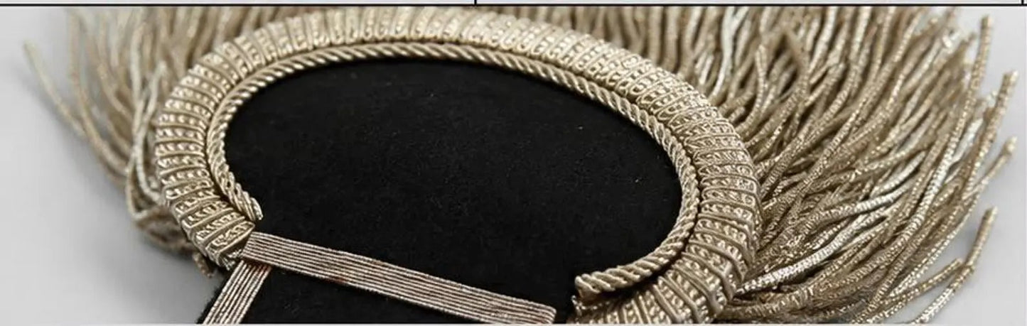 Premium Silver Bullion Fringe Shoulder Epaulettes – Military Dress Uniform Shoulder Boards (Pair)
