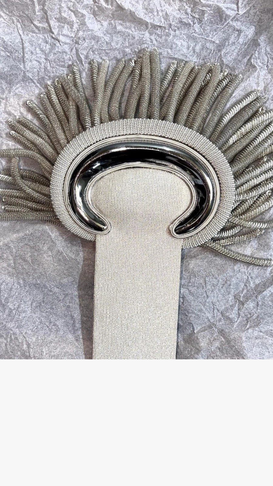 Premium Silver Bullion Fringe Epaulettes with Chrome Crescent – Handmade Ceremonial Military Shoulder Boards (Pair)