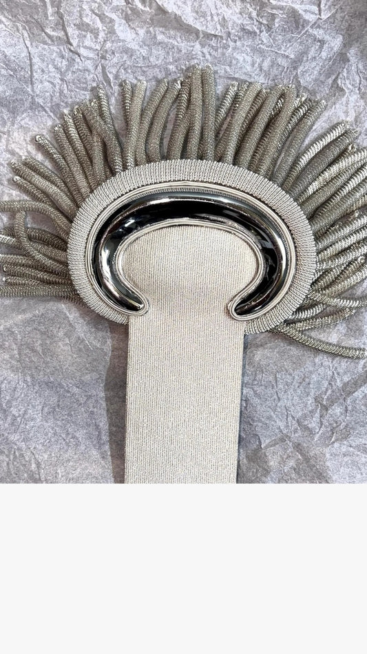 Premium Silver Bullion Fringe Epaulettes with Chrome Crescent – Handmade Ceremonial Military Shoulder Boards (Pair)
