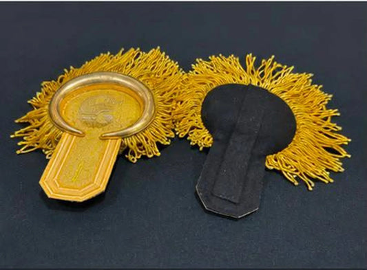 Military Ceremonial Gold Bullion Shoulder Epaulettes with Fringe – Premium Dress Uniform Shoulder Boards (Pair)