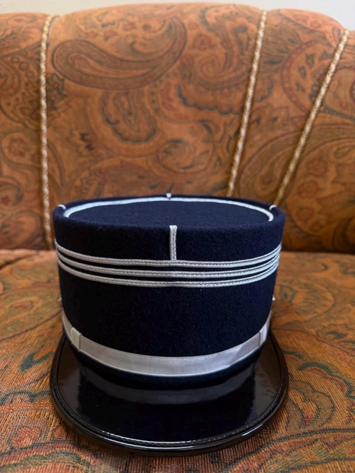 Premium Navy Blue Ceremonial Kepi Cap with Silver Trim