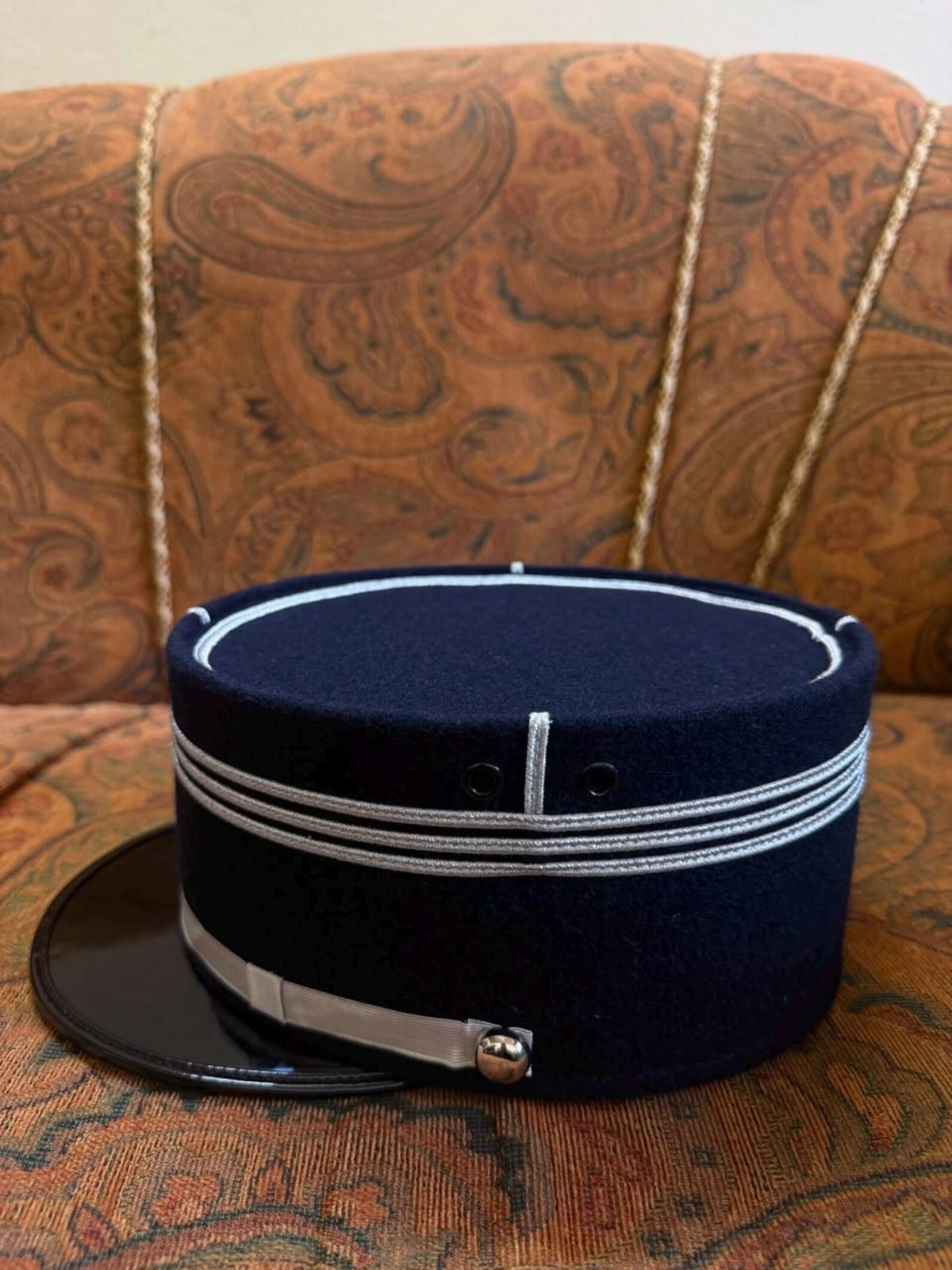 Premium Navy Blue Ceremonial Kepi Cap with Silver Trim