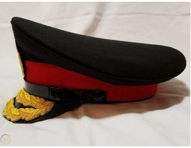 Premium Ceremonial Military Officer Peaked Cap – Black & Red with Gold Embroidered Visor