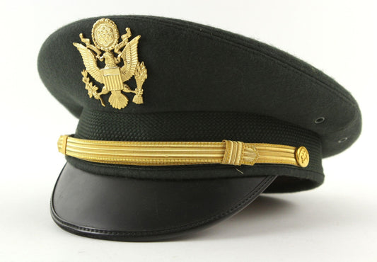 Premium Black Military Style Officer Peaked Cap with Gold Chin Strap – Ceremonial Dress Uniform Cap