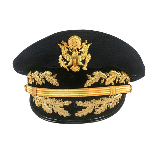 Premium Black Ceremonial Officer Peaked Cap with Double Gold Embroidered Oak Leaf Visor – Military Style Dress Cap