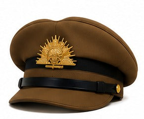 Premium Khaki Ceremonial Officer Peaked Cap with Gold Badge