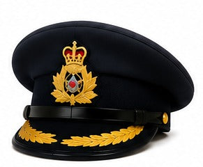 Premium Black Ceremonial Officer Peaked Cap with Gold Embroidered Visor