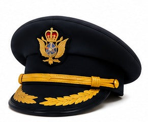 Premium Black Ceremonial Officer Peaked Cap with Gold Chin Strap