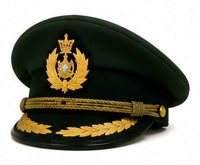 Premium Dark Green Ceremonial Officer Peaked Cap with Gold Embroidered Visor