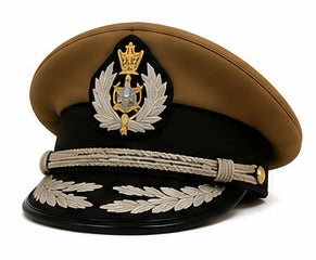 Premium Khaki Ceremonial Officer Peaked Cap with Silver Chin Cord