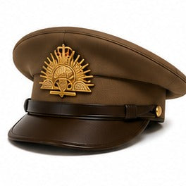Premium Khaki Brown Ceremonial Officer Peaked Cap with Gold Badge