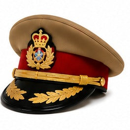 Premium Khaki Ceremonial Officer Peaked Cap with Red Band & Gold Chin Cord