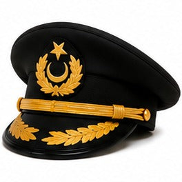 Premium Black Ceremonial Officer Peaked Cap with Gold Embroidered Visor