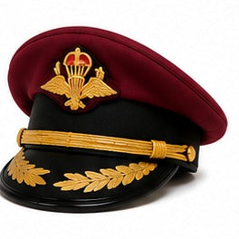 Premium Maroon Ceremonial Officer Peaked Cap with Gold Chin Cord