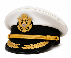 Premium White Ceremonial Officer Peaked Cap with Gold Embroidered Visor