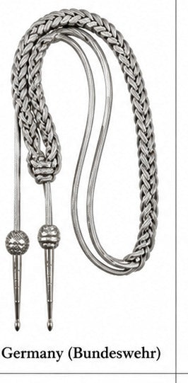 Germany (Bundeswehr) Silver Braided Military Aiguillette Shoulder Cord with Metal Tips – Ceremonial Dress Uniform Accessory