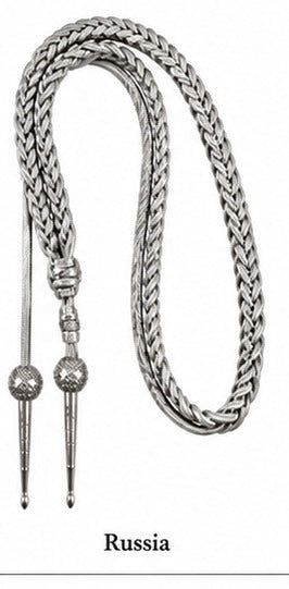 Russia Silver Braided Military Aiguillette Shoulder Cord with Metal Tips – Ceremonial Dress Uniform Accessory