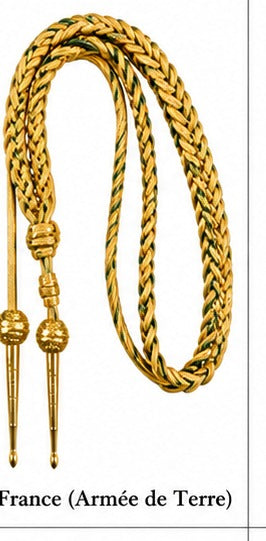 France (Armée de Terre) Gold & Green Braided Military Aiguillette Shoulder Cord with Metal Tips – Ceremonial Dress Uniform Accessory