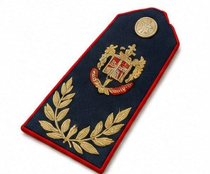 Military Officer Shoulder Board with Gold Crest & Laurel Embroidery – Premium Dress Uniform Epaulette with Red Piping (Pair)