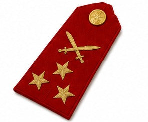 Military Officer Shoulder Board with Gold Crossed Swords & Three Gold Stars – Red Dress Uniform Epaulette (Pair)