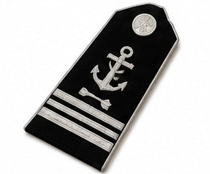 Black Naval Officer Shoulder Board with Silver Anchor Insignia & Triple Rank Stripes – Embroidered Dress Uniform Epaulette (Pair)