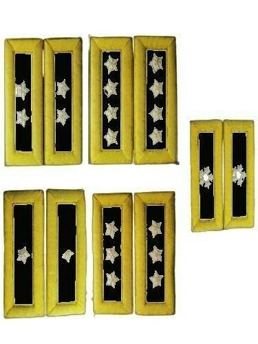 Military Uniform Collar Rank Insignia Patches with Gold Border & Silver Star Embroidery – Multiple Rank Options (Pair)