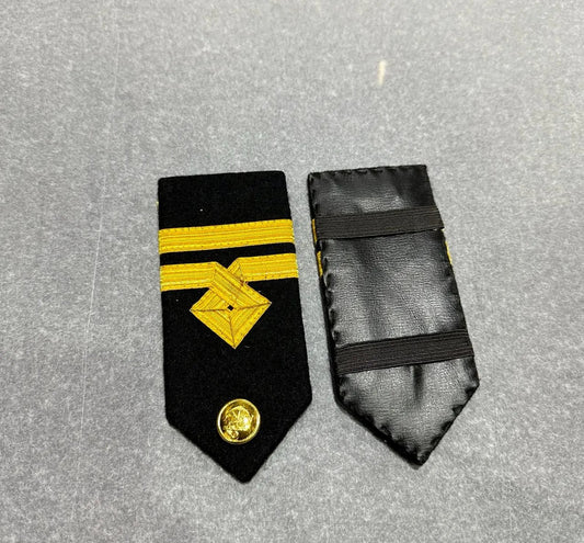 Military Uniform Shoulder Rank Epaulette with Gold Embroidered Insignia – Black Slip-On Shoulder Board (Pair)